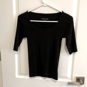 Everlane Pima micro rib scoop neck tee in black